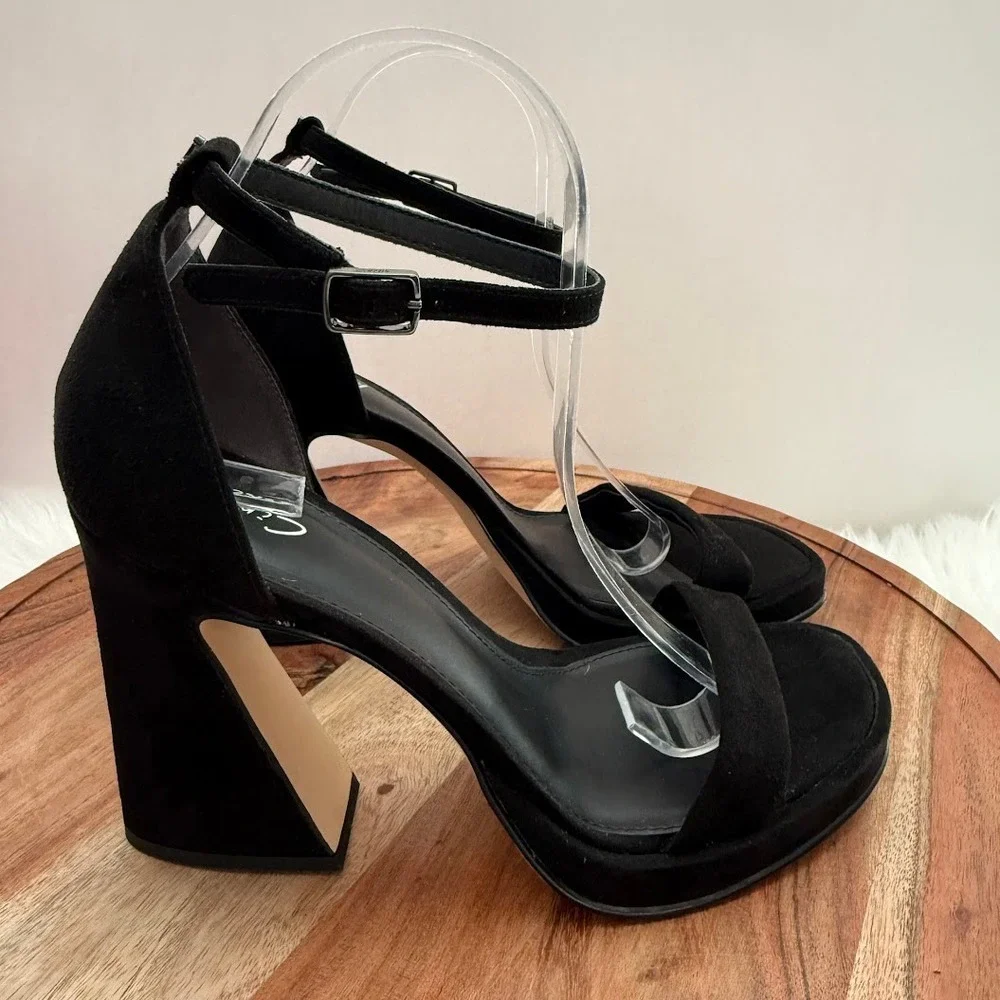 Circus NY Holmes Black Suede Platform Sandals Flared Block Heel Wmns 9M EUR‎ 40